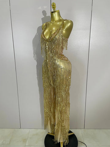 Watkin Glen Sparkly Black Rhinestones Sequined Fringe jumpsuit