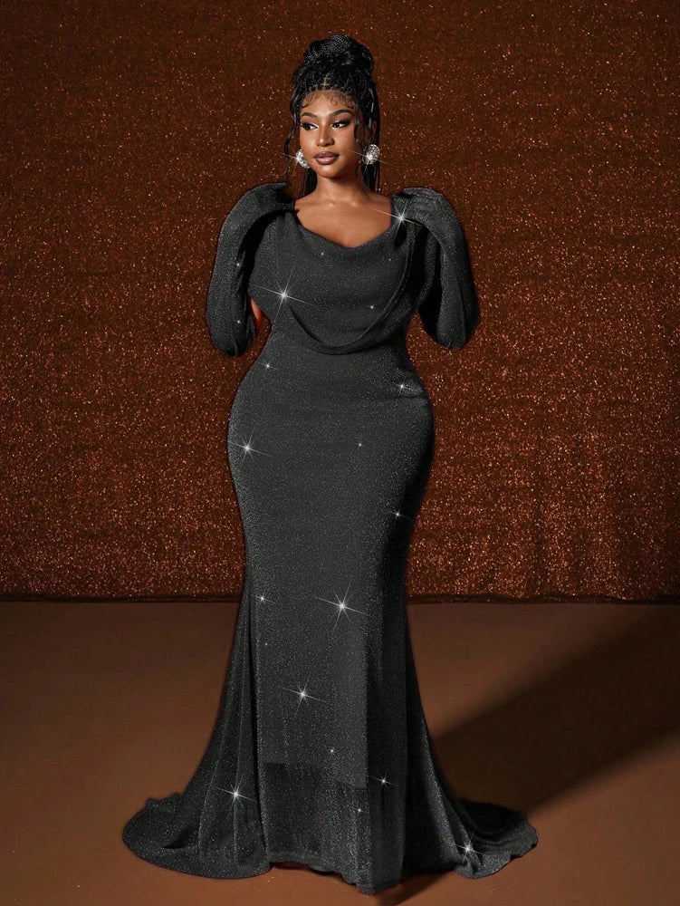 Plus Size Waistband Hot Gold Fish Tail Swing Long Solid Colour Fishtail Slim Dress