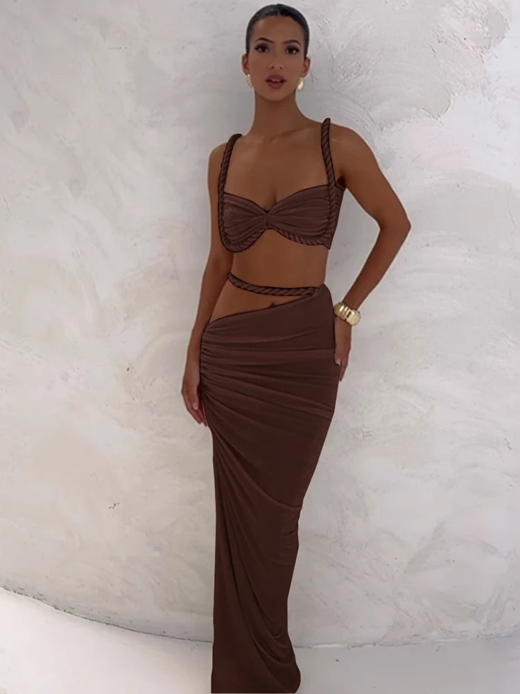 Flor Sexy Outfits Pleated High Waist Two Piece Sets
