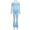 Paola Off Shoulder Solid Slim Casual Outfit Two Piece Sets