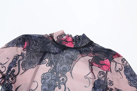 Auburn Hollow Out Playsuits Female Nightout Fashion Mesh Thin Sheer Jumpsuits