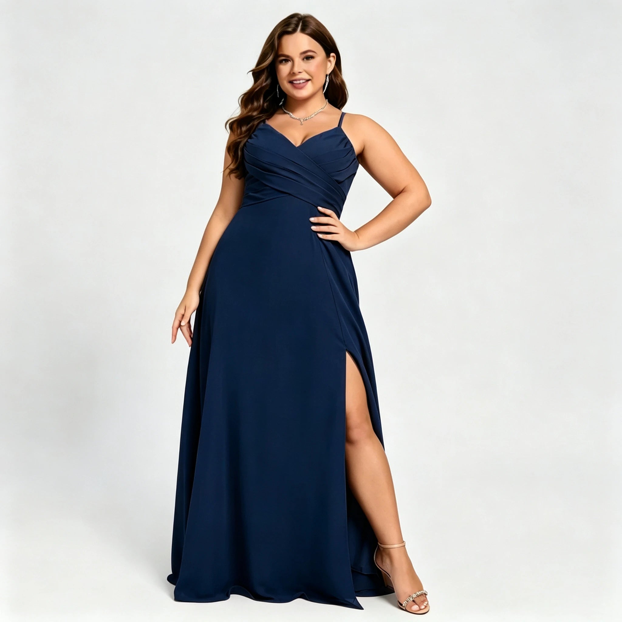 Lawrence Plus Size Chiffon Bridesmaid Dress Dusty Rose Crisscross Back Slit Formal Gown