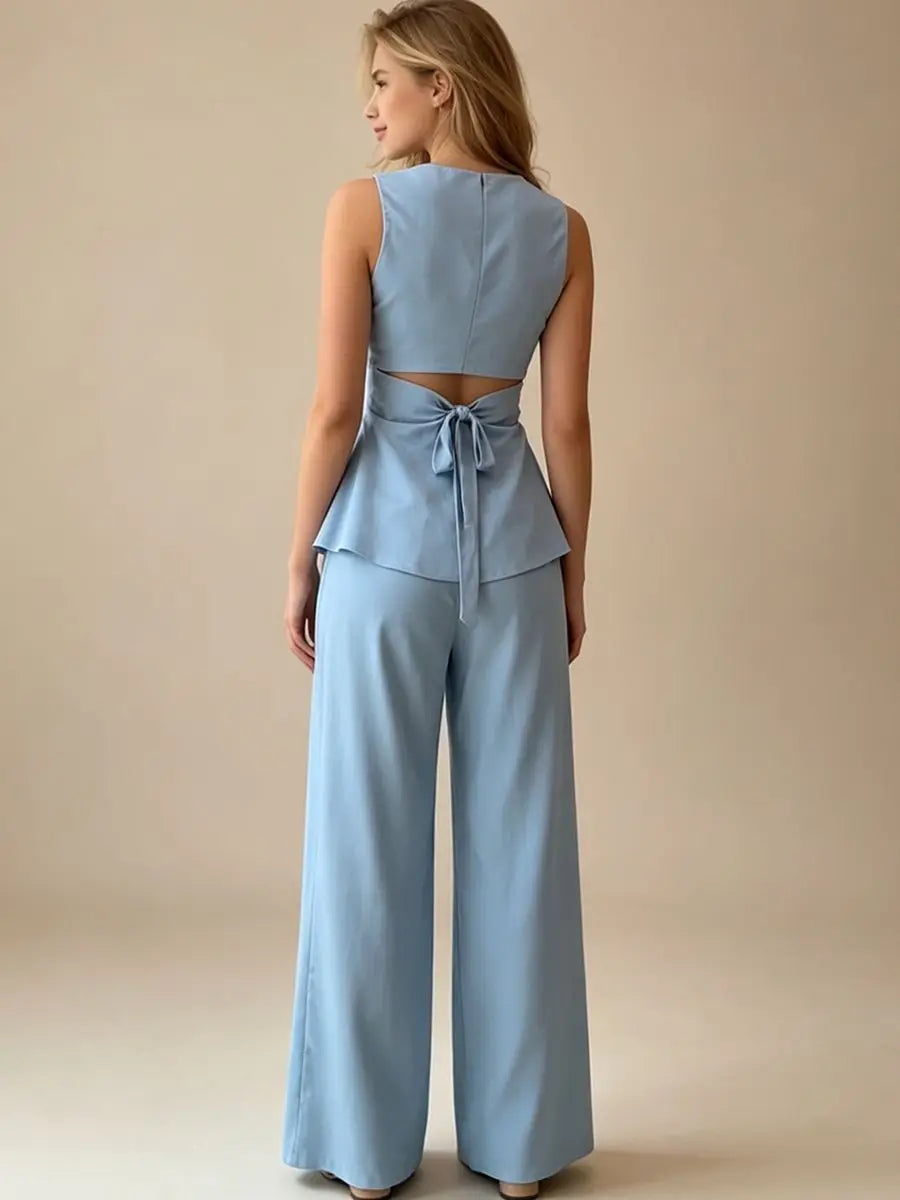 Fernanda Elegant Tie Sleeveless Casual Two Piece Sets