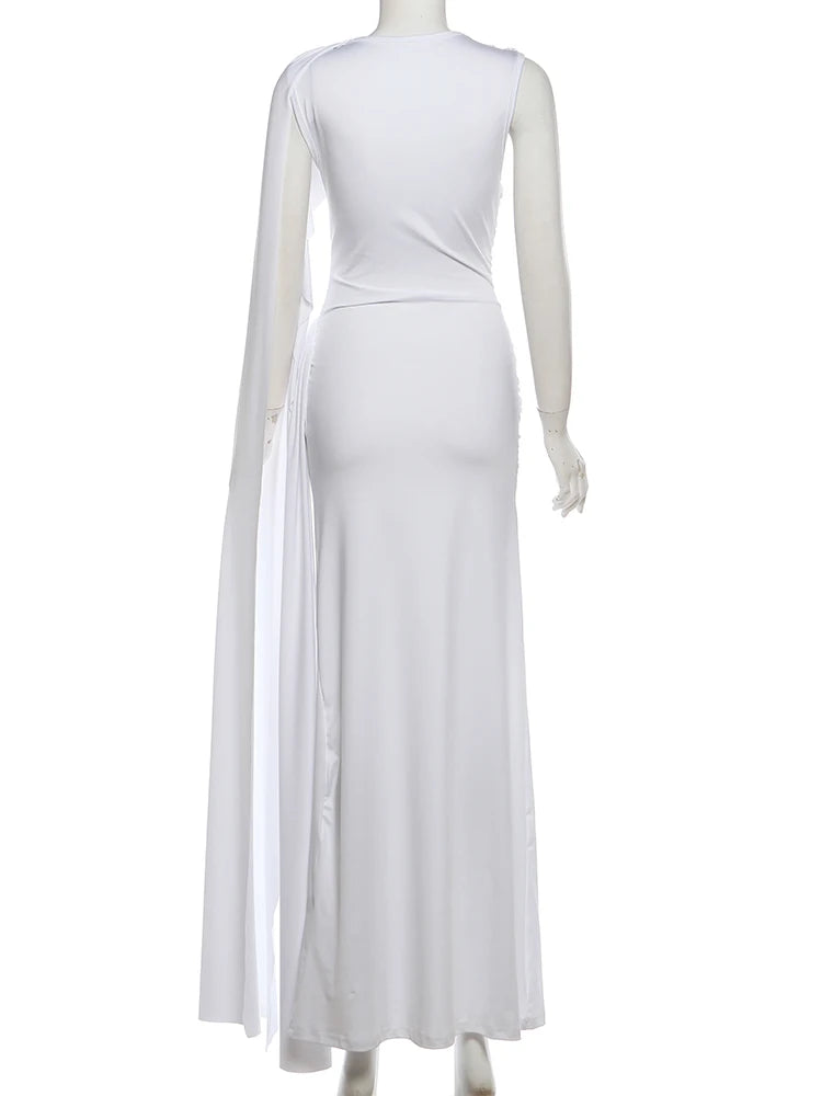 Linden Elegant Ruched O Neck Sleeveless Irregular Ribbon Metal Trim Classic Dress
