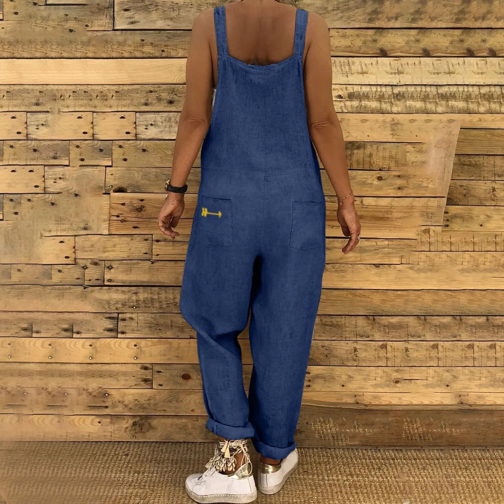 Women Plus Size Overalls Jumpsuits Casual Solid Loose Dungarees Retro Fashion