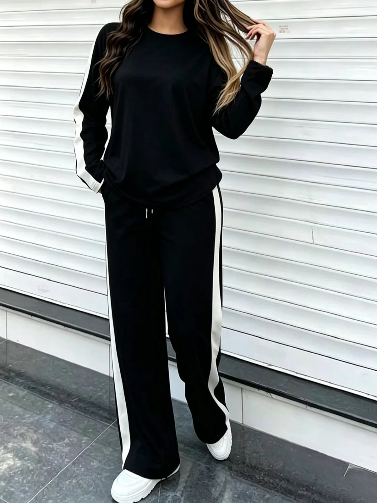 Wanda Round Neck Long-Sleeve Two Piece Sets