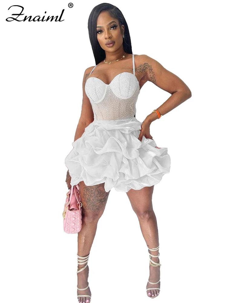 Elegant Christmas Mesh Sheer Patchwork Diamonds Rhinestone Mini Dress