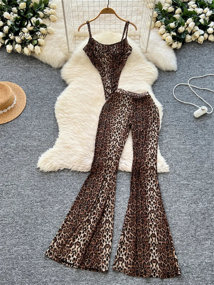 Yulisa Leopard Suits Women Sexy Two Piece Sets