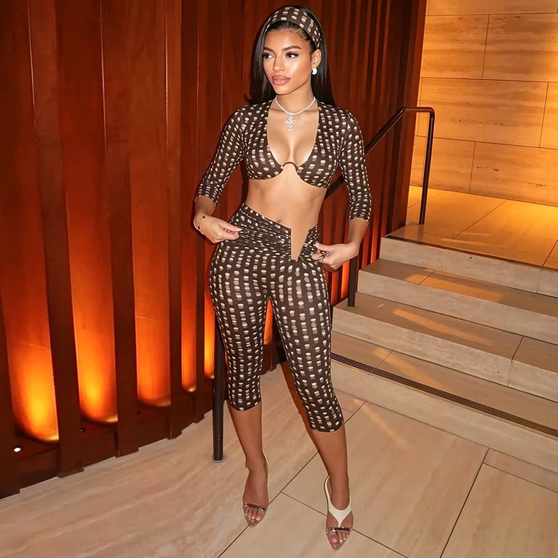 Diana V Point Cross Long Sleeve Two Piece Sets