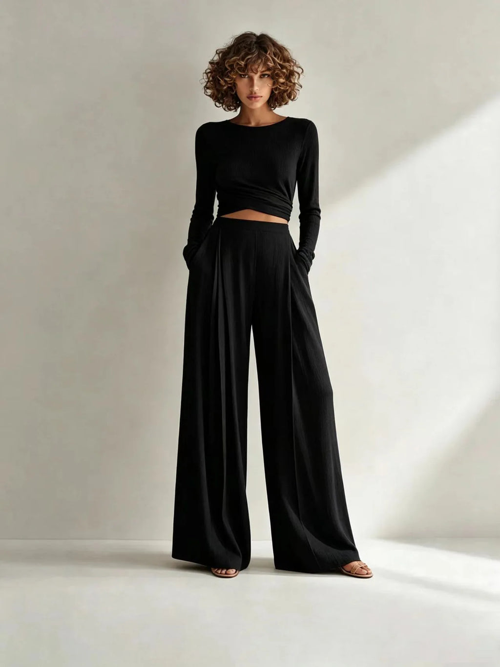 Yandra Long Sleeve Elastic Drawstring Two Piece Sets