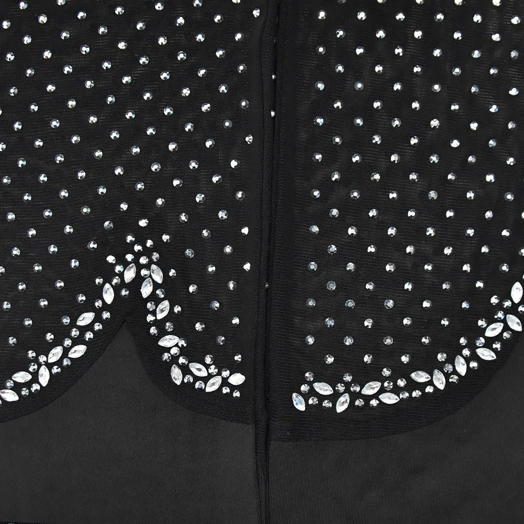 Upper West Sparkly Rhinestone Perform Costume Long Sleeve Sheer Mesh Jumpsuit