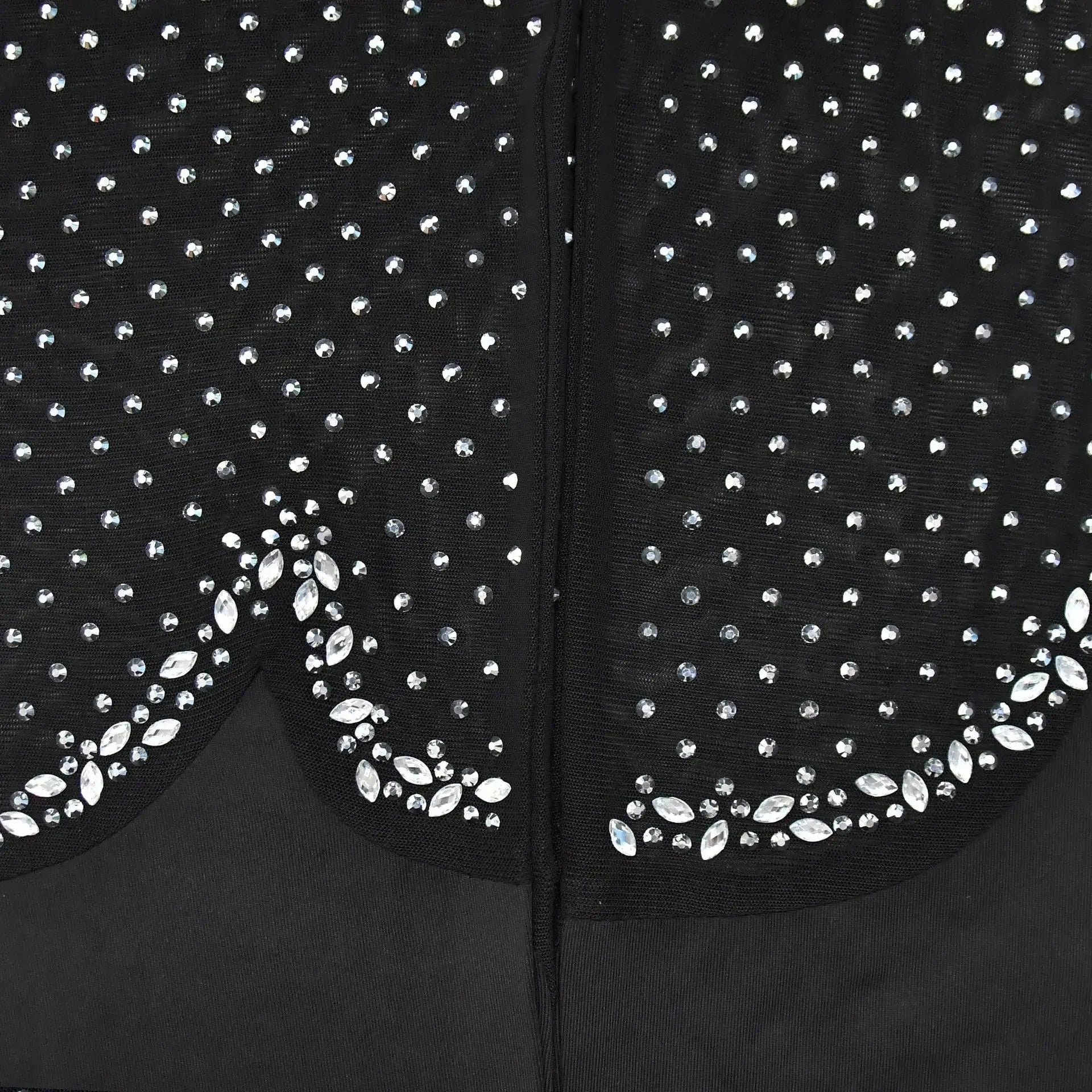 Upper West Sparkly Rhinestone Perform Costume Long Sleeve Sheer Mesh Jumpsuit
