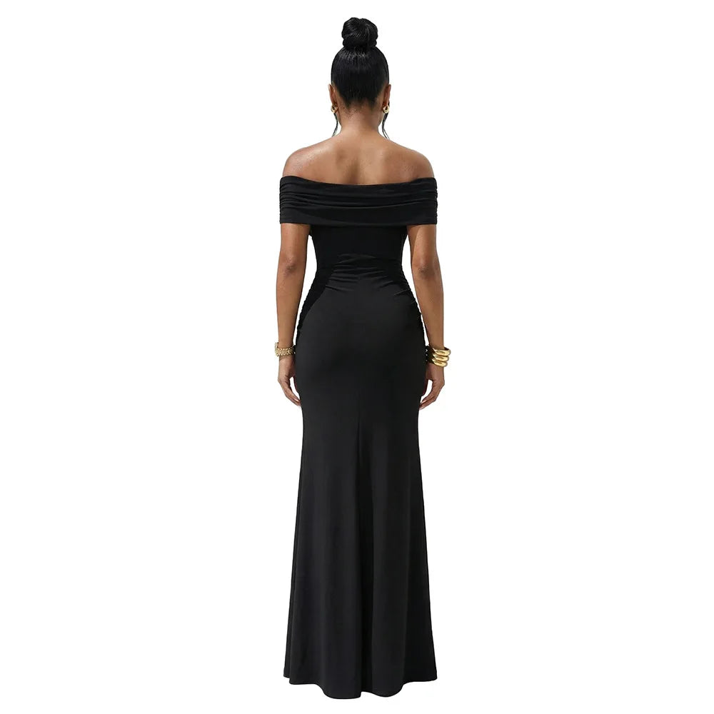 La Cuava Slash Neck Ribbon Elegant Sleeves Long Sexy Maxi Dress