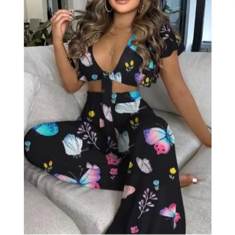 Hilda Belted Low Long Thouser Casual Two Piece Sets