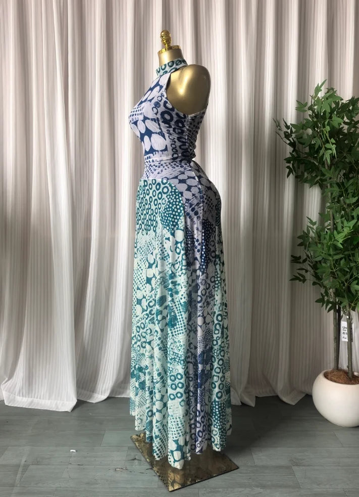 O Neck Sleeveless Floral Print Mermaid Evening Birthday Beach Sexy Maxi Dress