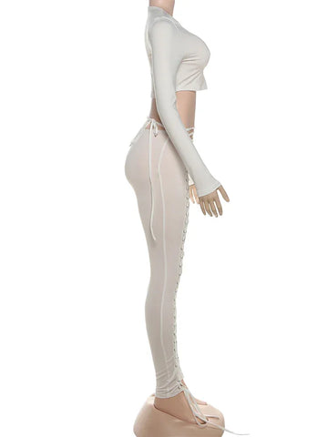 Mahopac Crop Shirring Irregular Hem Skinny Tracksuit Set