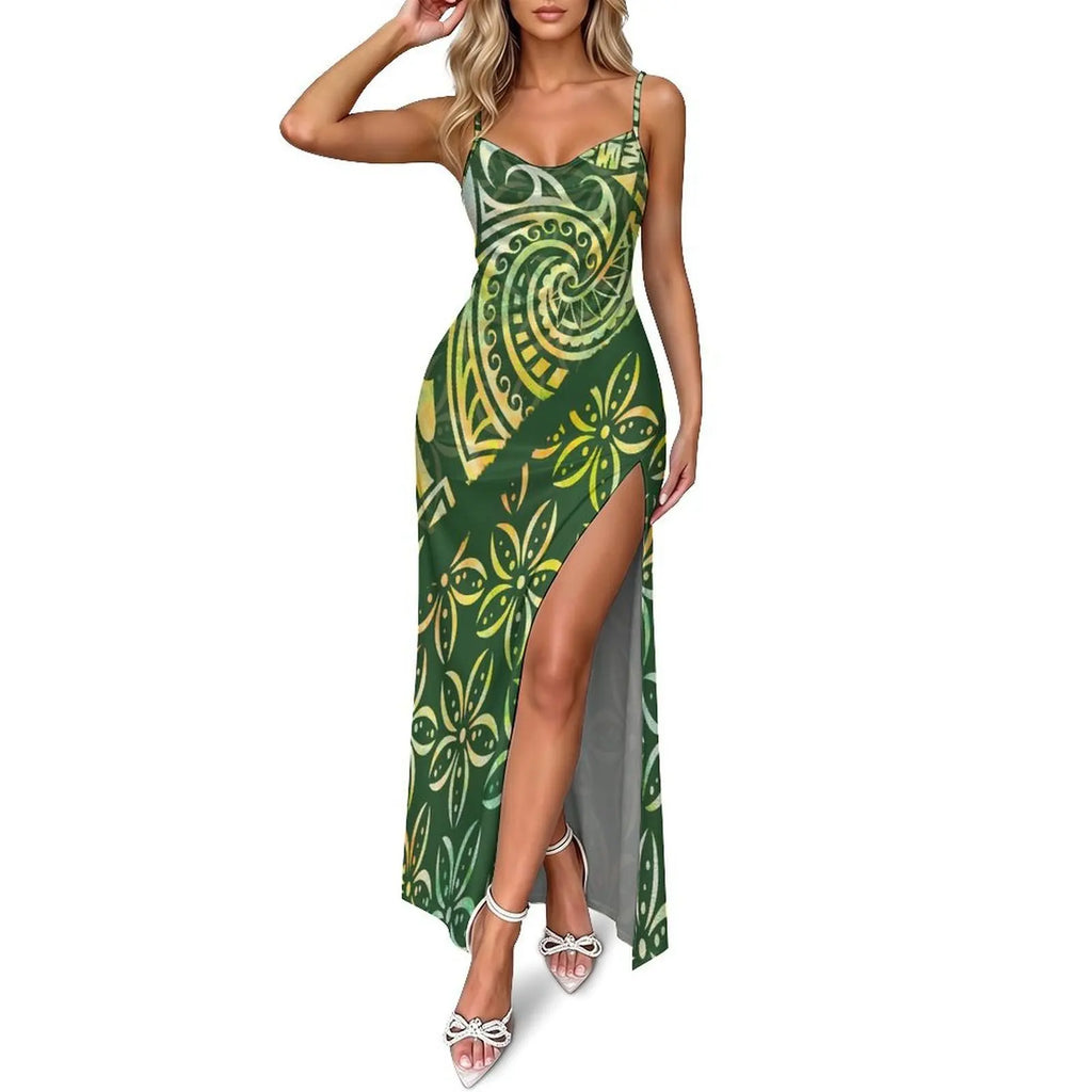 Polynesian Customizable Pattern Sexy V-Neck Fitted Dress