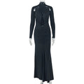 Bedford Turtleneck Hollow Out Chest Wrapped Long Sleeve Pleated Bodycon Long Dress