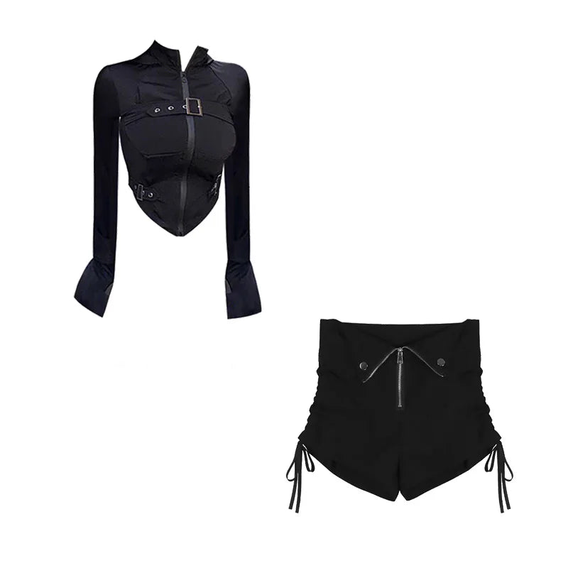 Sally Gothic Belt High Waist Vintage Two Piece Sets