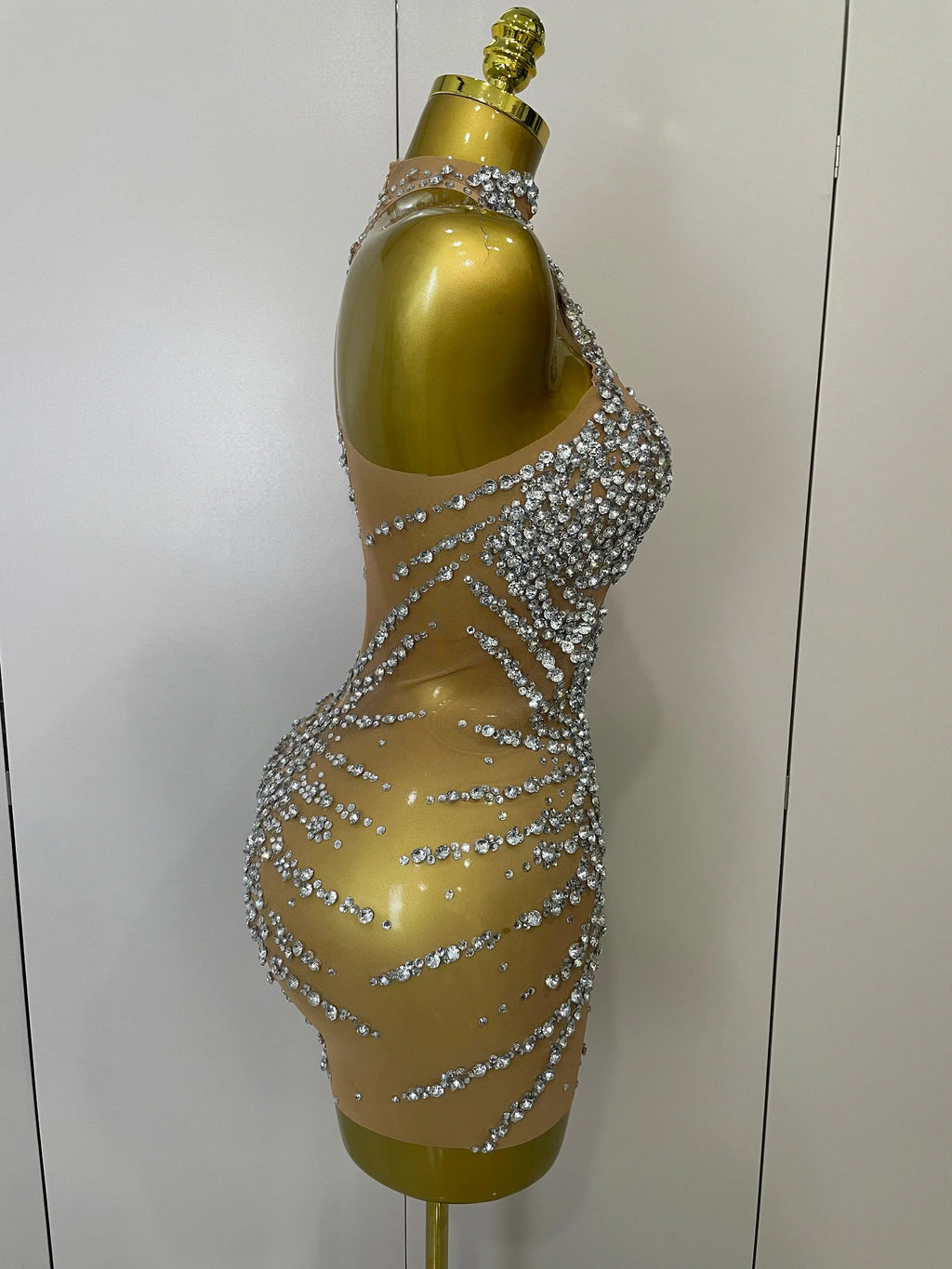 Elmira Rhinestones Sexy Mesh See Through Dress Party Evening Dress