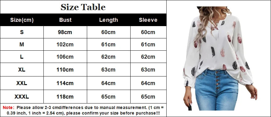 Jamesburg Casual T Shirt Fashion Feather Printed Long Sleeve V Neck Loose Blouses