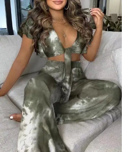 Hilda Belted Low Long Thouser Casual Two Piece Sets
