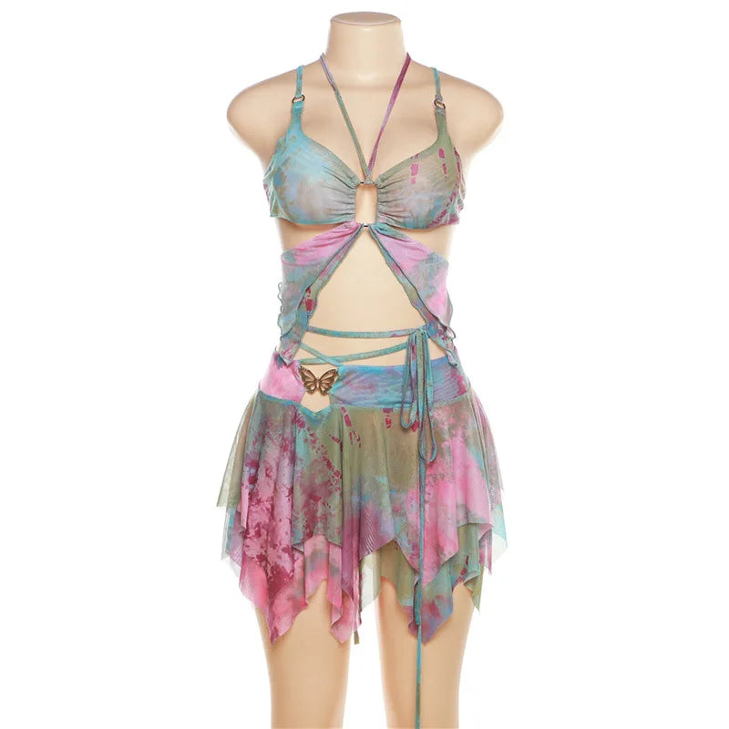 Gabriela Butterfly Outfit Sexy Fairy Backless Two Piece Sets