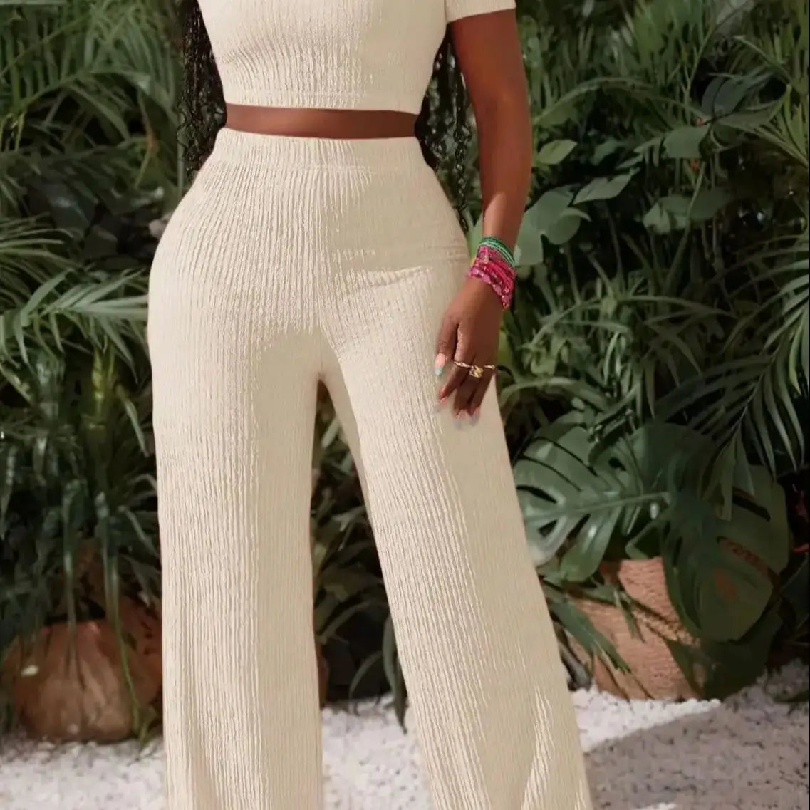 Kira Elegant Elastic Short-Sleeve Two Piece Sets