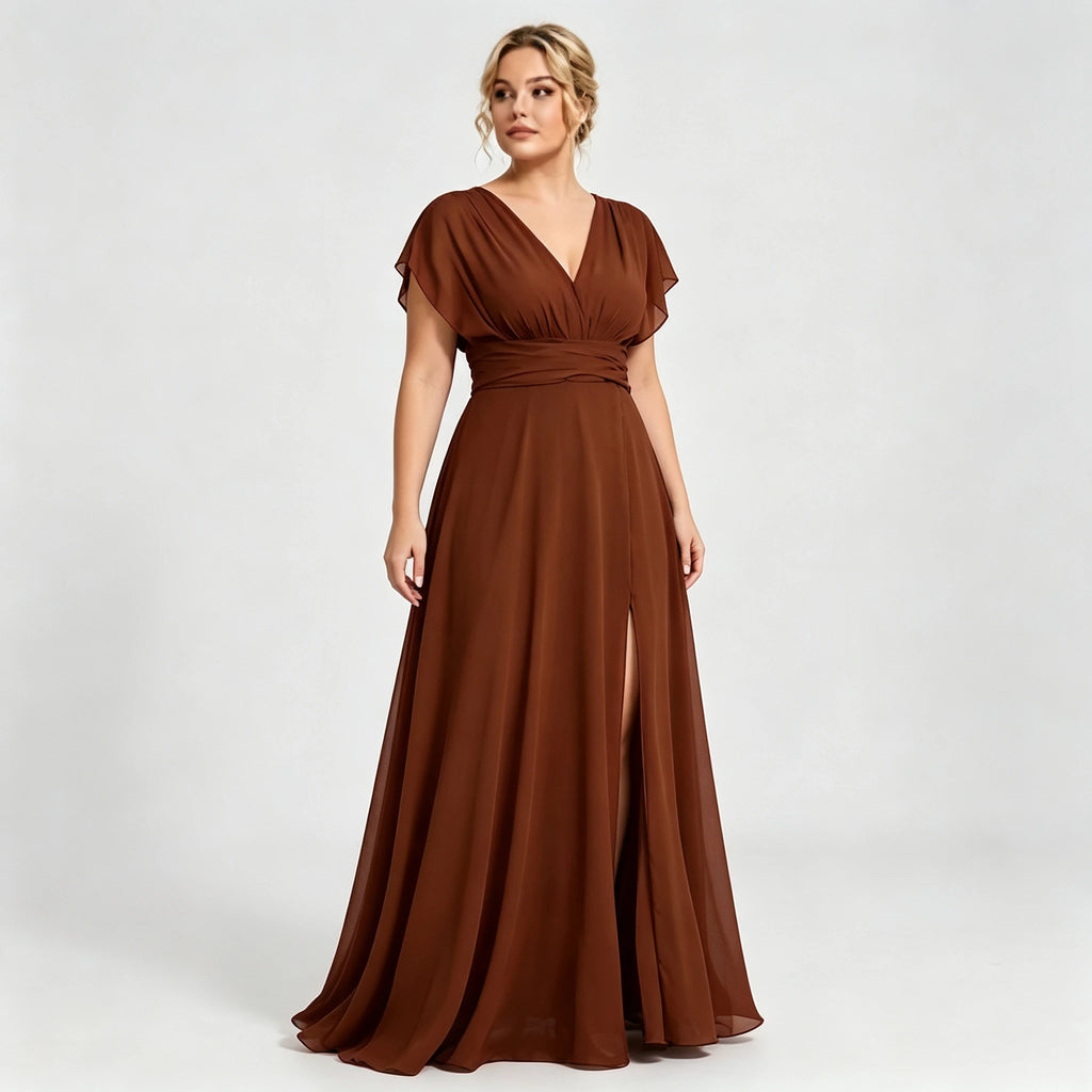 Montclair Multi Wrap Convertible Chiffon Long Bridesmaid Gown Front Split Dress