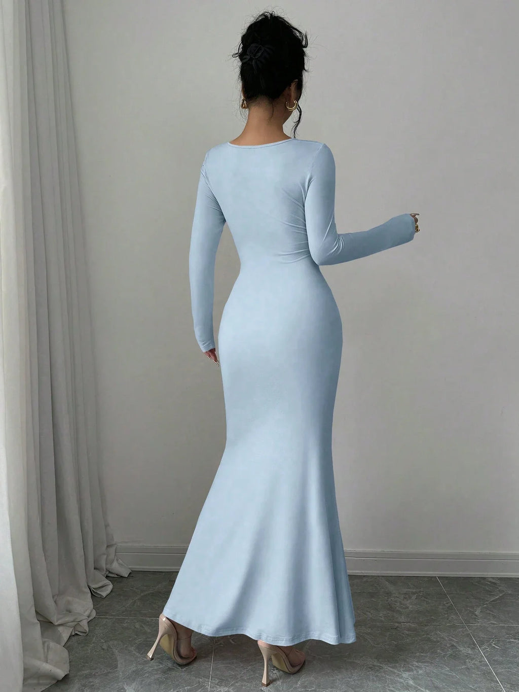 Nisao Four Seasons New Style Elegant Temperament Retro Solid Color Square Long Dress