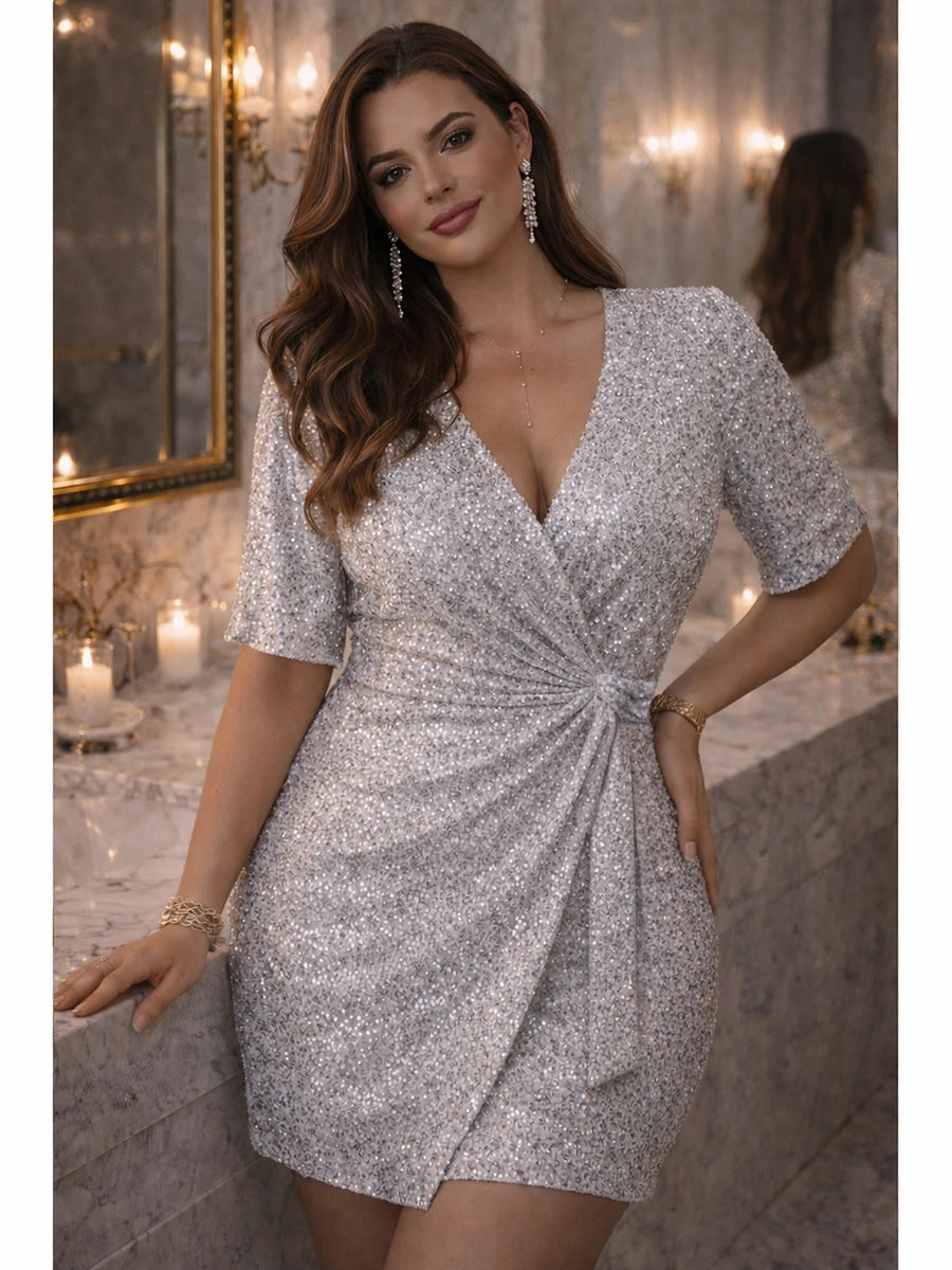 Toms River Plus Size Silver Sequin Open Back Sparkly Lounge Sexy Bodycon Dress