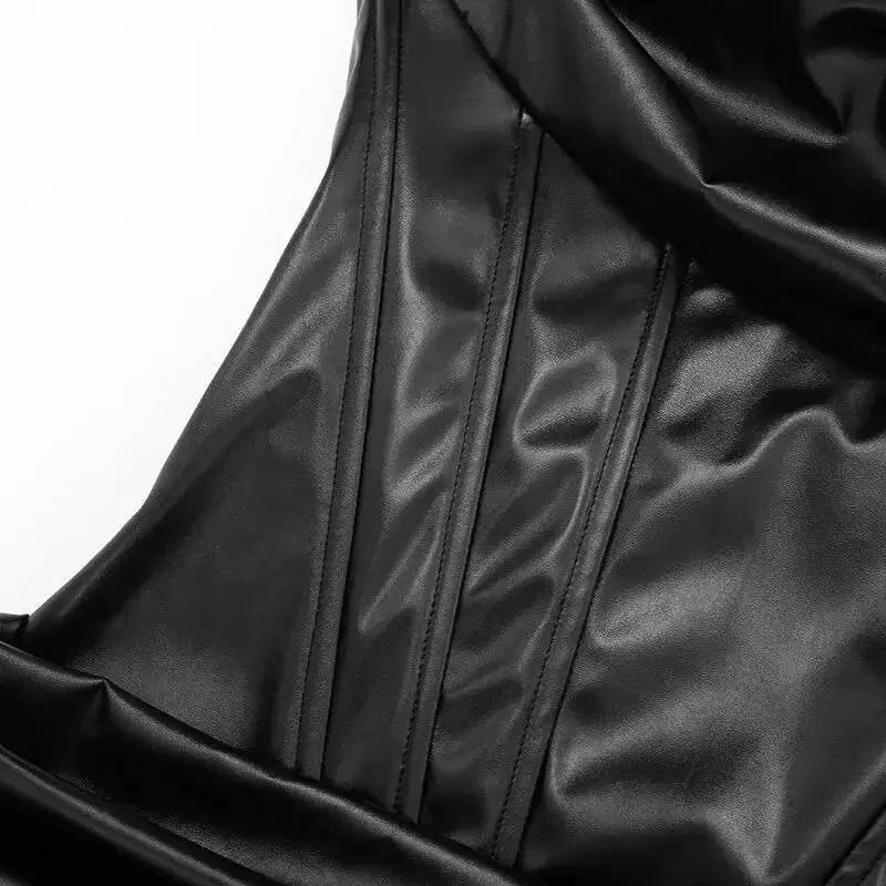 Ronkonkoma PU Pleated Sleeveless Strapless Pleated Party Dress
