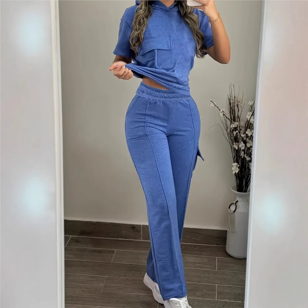 Sarah Suit Fashion Pocket Casual Elastic 2-piece Set