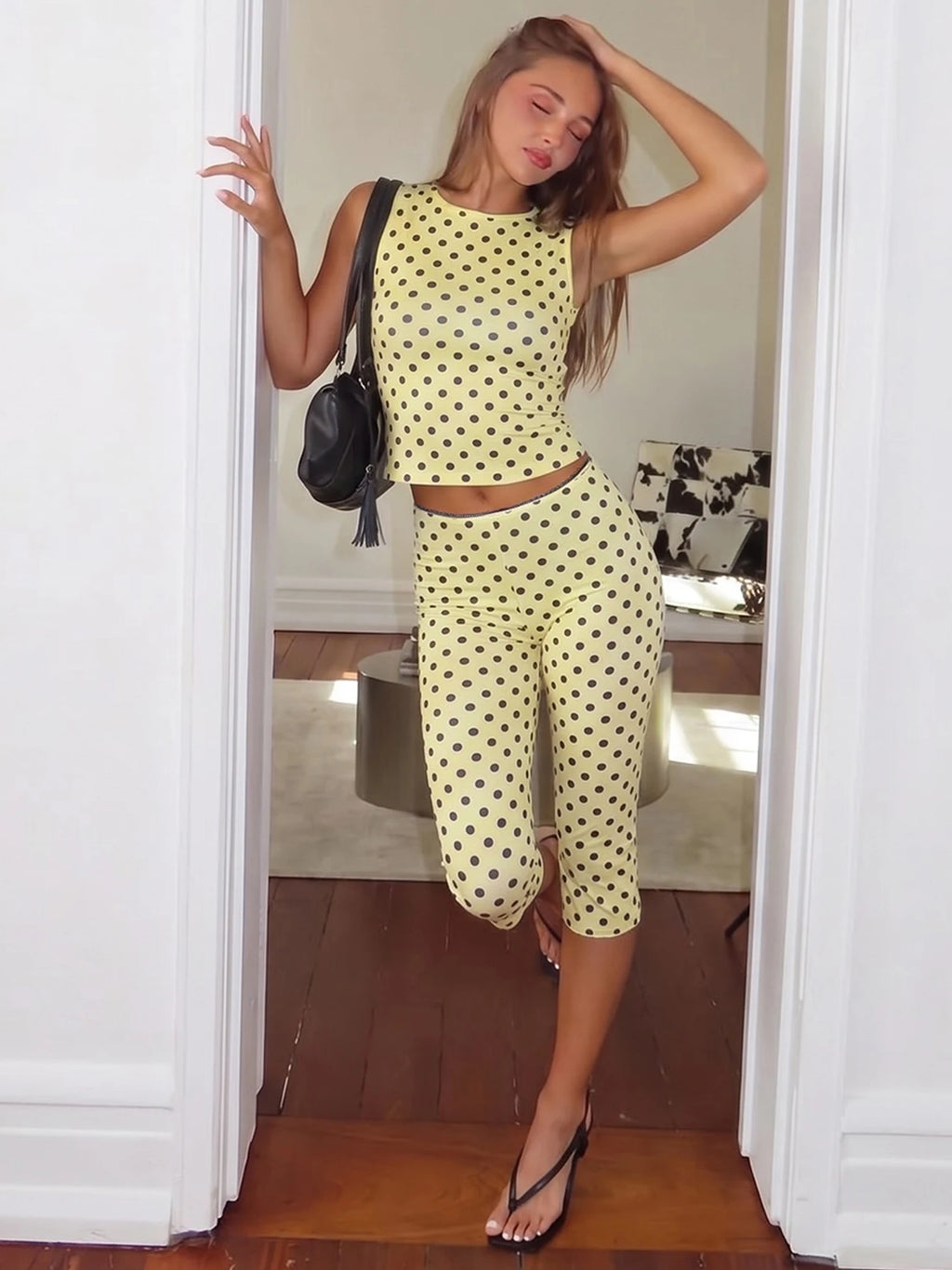 Dulce Polka Dot Casual Backless Two Piece Sets