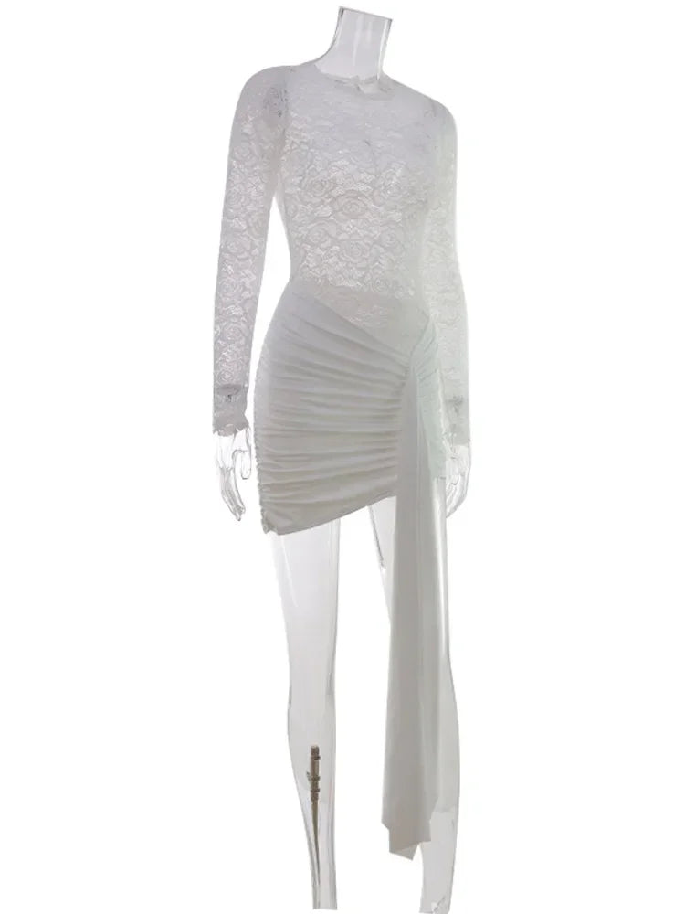 Hyde Park Lace Sheer Bodycon Sexy Club Solid Hip Wrap Skinny Dress