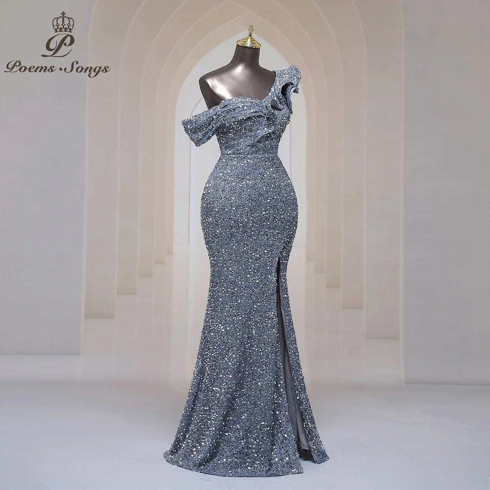 Georgia One Shoulder Evening Mermaid Sequins Party Maxi Dresses
