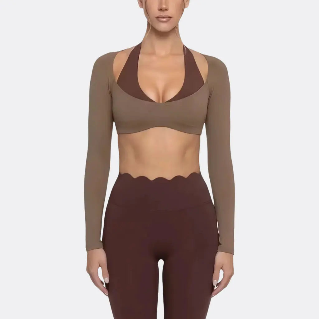 Evelyn Sports Long Sleeve Halter Neck Two Piece Sets