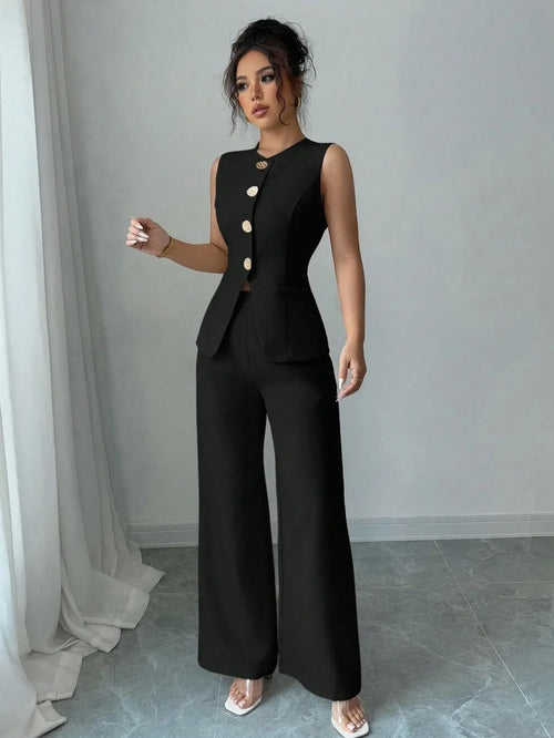 Mariana Casual Solid Color Round Neck Two-piece Set