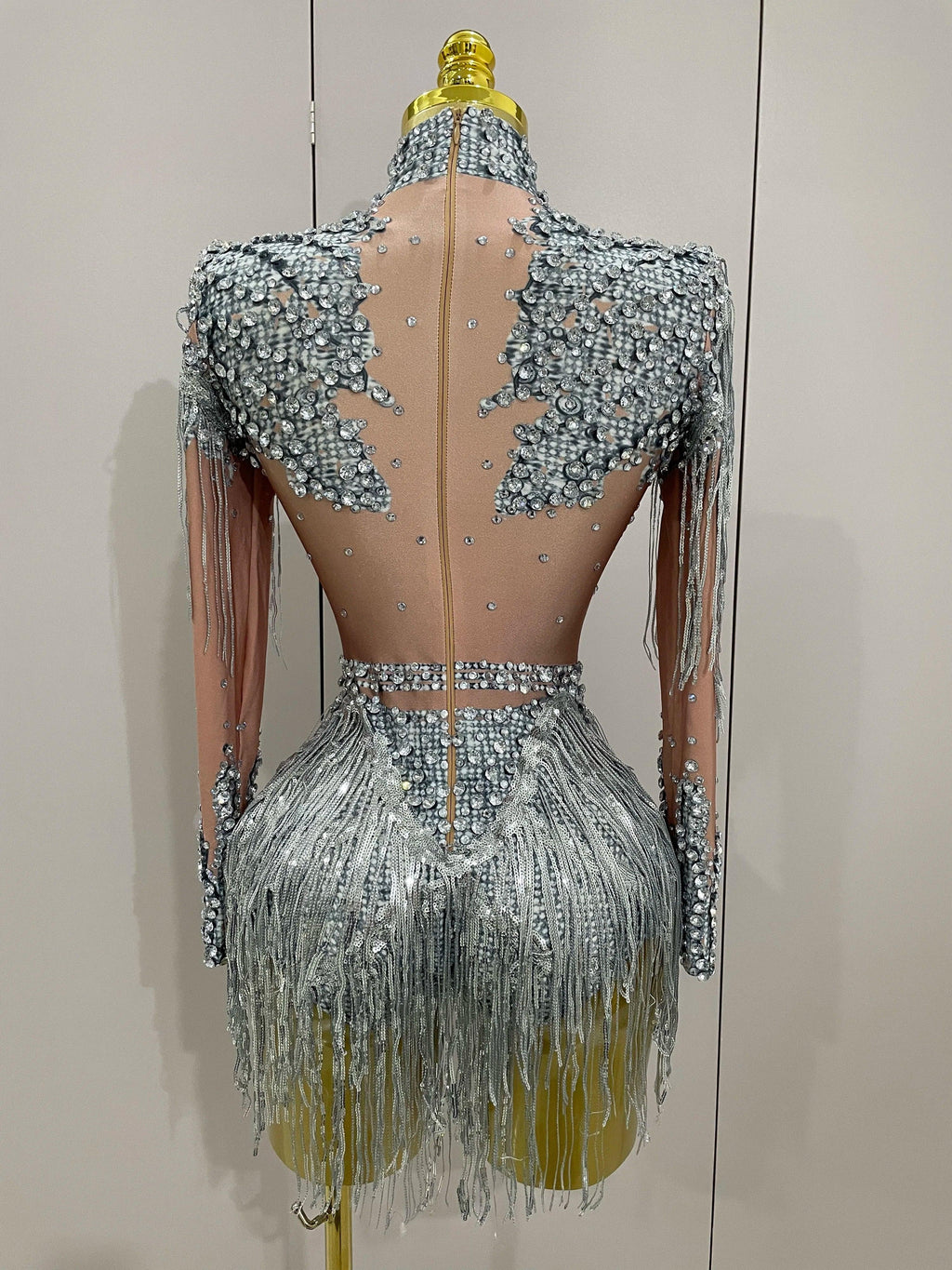 Chambersburg Sparkly Rhinestone Sequin Tassel Stretch Jumpsuit