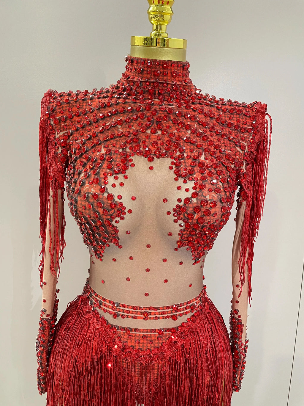 Chambersburg Sparkly Rhinestone Sequin Tassel Stretch Jumpsuit