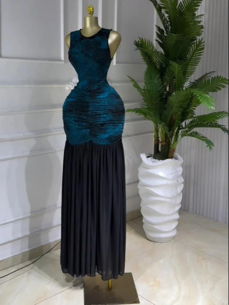 Printed Ruched Stacked Sleeveless Long Maxi Dress