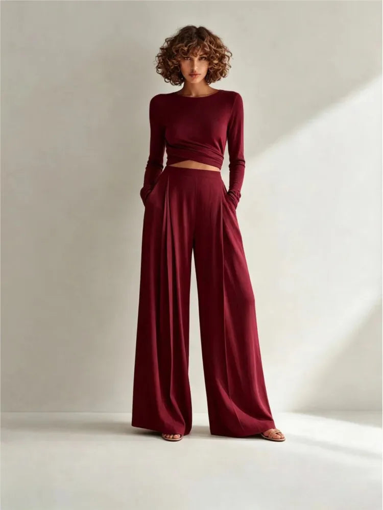 Yandra Long Sleeve Elastic Drawstring Two Piece Sets