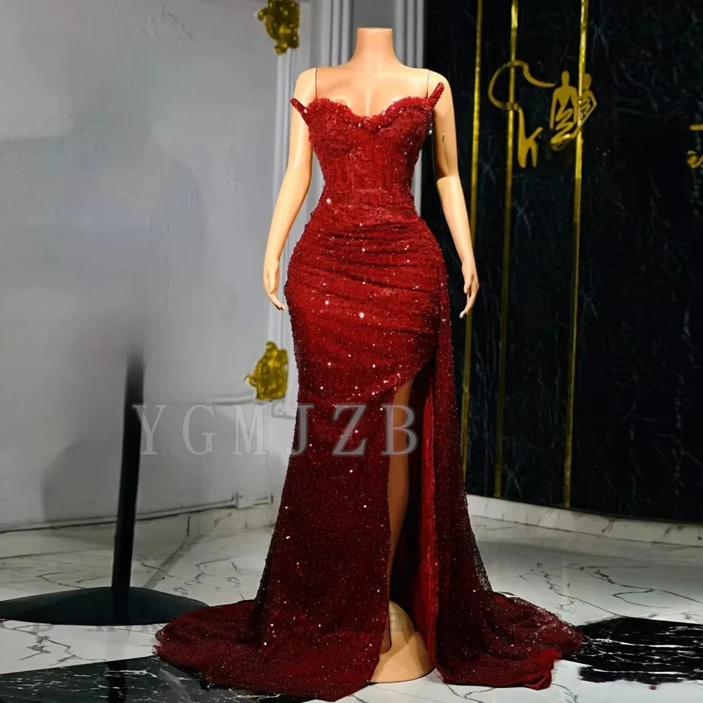 Arkansas Luxury Mermaid Diamonds Bead Sexy Slit Elegant Dress