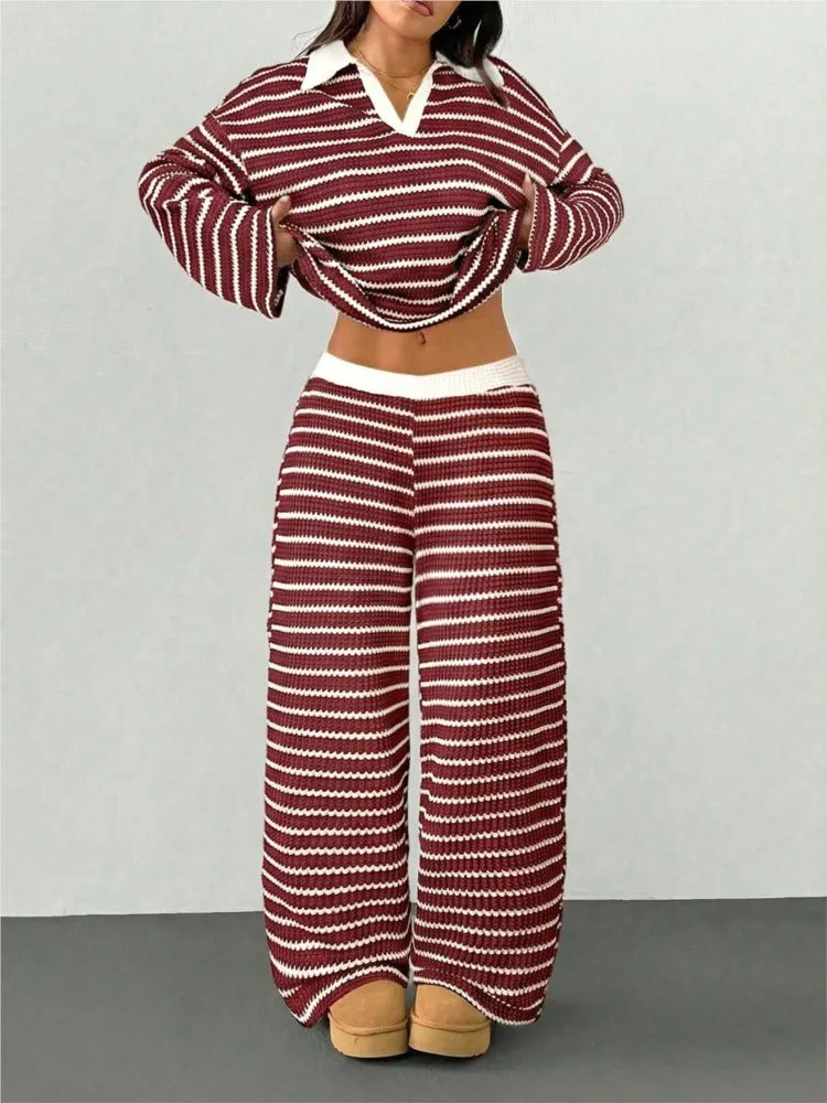 Sally Women Striped Knit Two Piece Sets