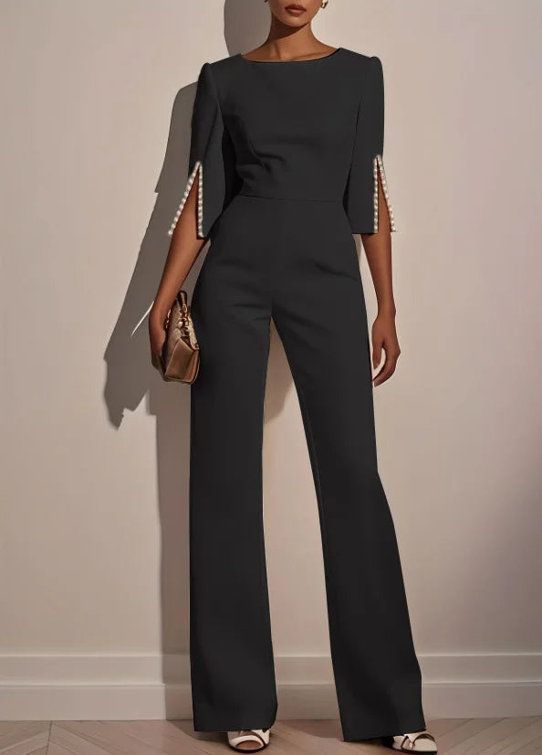2025 Autumn New Solid Color Fashionable and Elegant Beaded Decorative Slim Jumpsuit for Women
