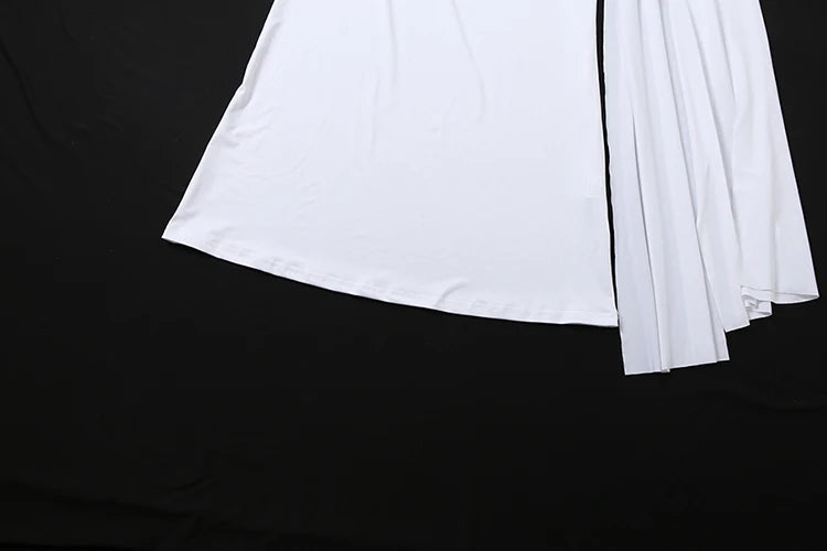 Linden Elegant Ruched O Neck Sleeveless Irregular Ribbon Metal Trim Classic Dress