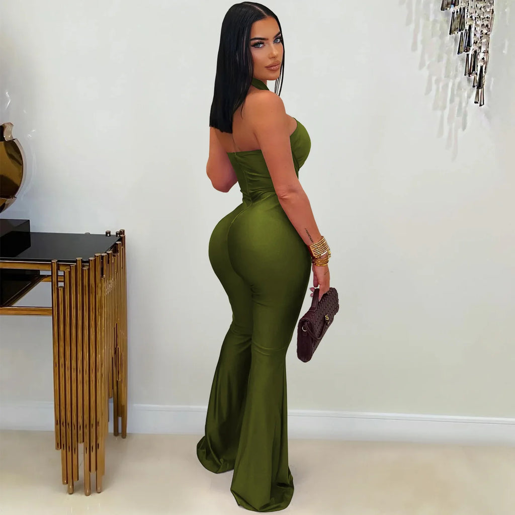 Peterborough Hollow Out Bandage Patchwork Halter Sleeveless Backless Jumpsuit