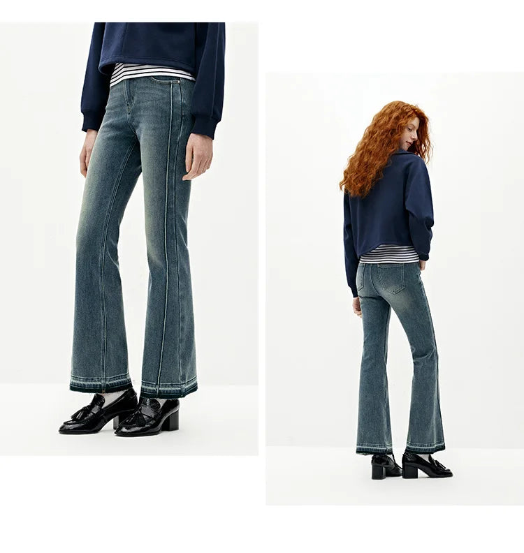 Las Vegas Slim Fit Flared Leg Solid Color Open Hem Denim