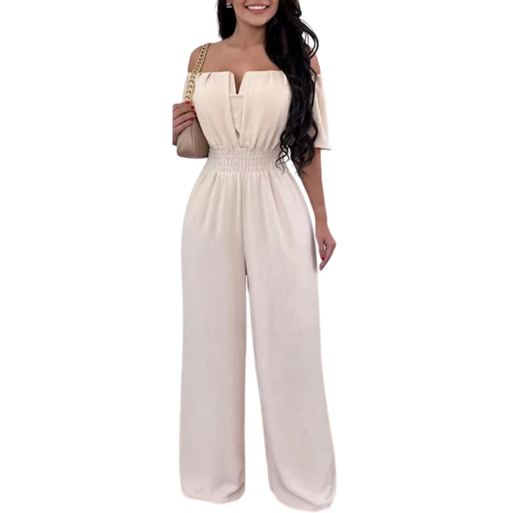 Jumpsuits for Women Summer Fashion Off Shoulder Casual Sleeve Wide Leg&nbsp; Sexy Slim Ladies