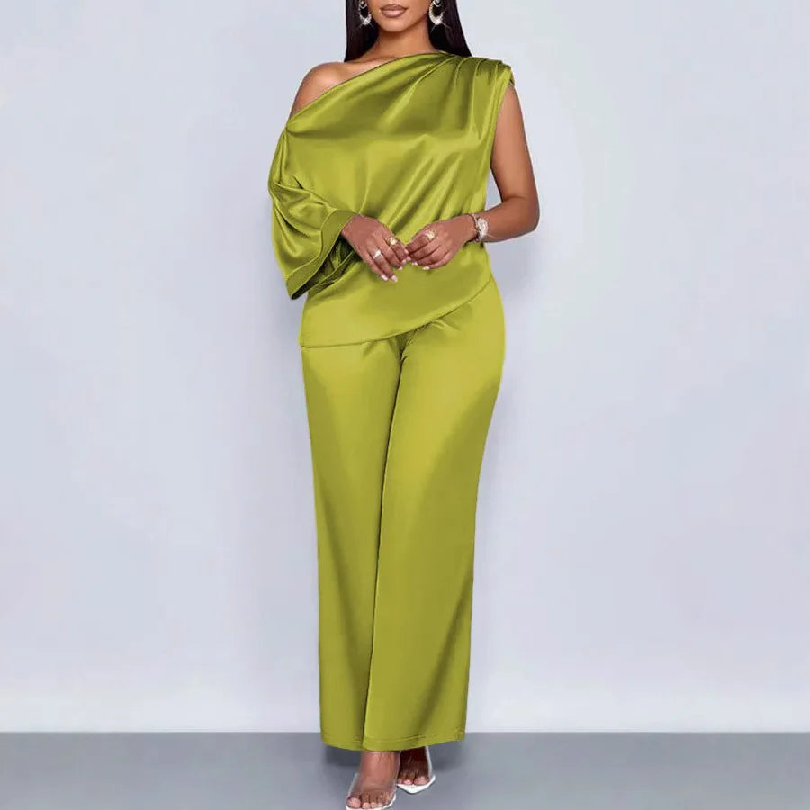 Amelia Skew Collar Sexy Slim Fit Two Piece Sets